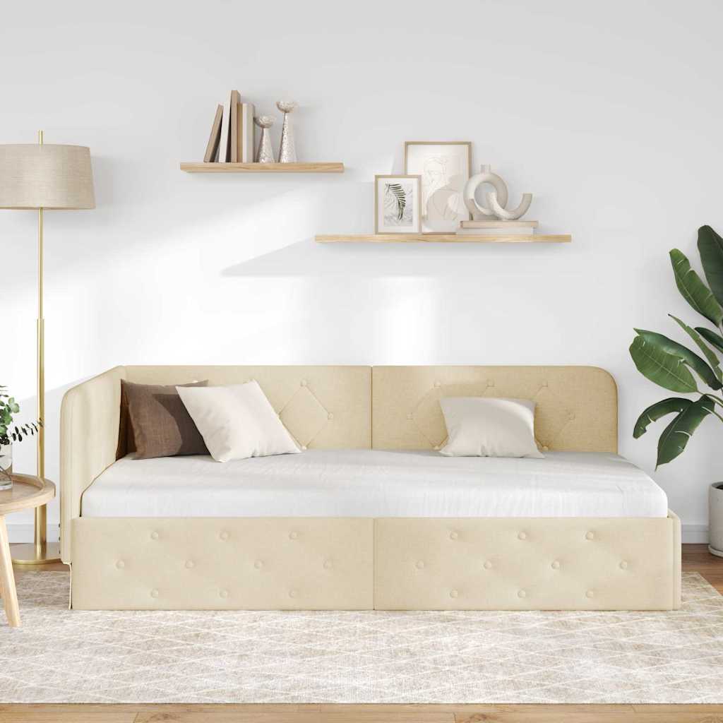 Hjørnesengramme Creme 90 x 190 cm Stof