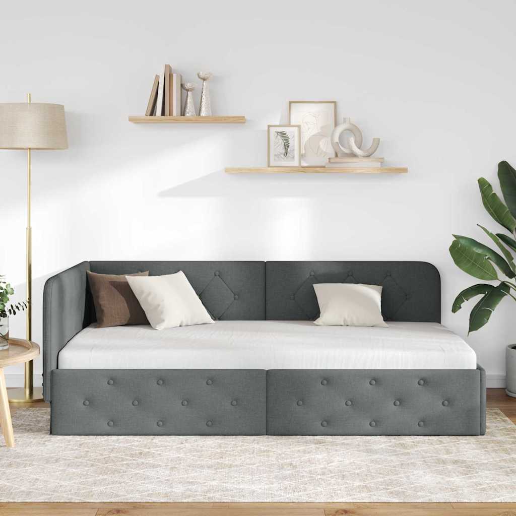 Hjørnesengramme Mørkegrå 100 x 200 cm Stof