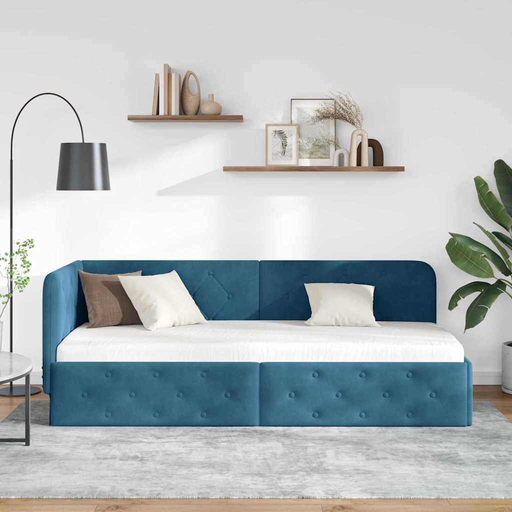 Hjørnesengramme Blå 80 x 200 cm Fløjl