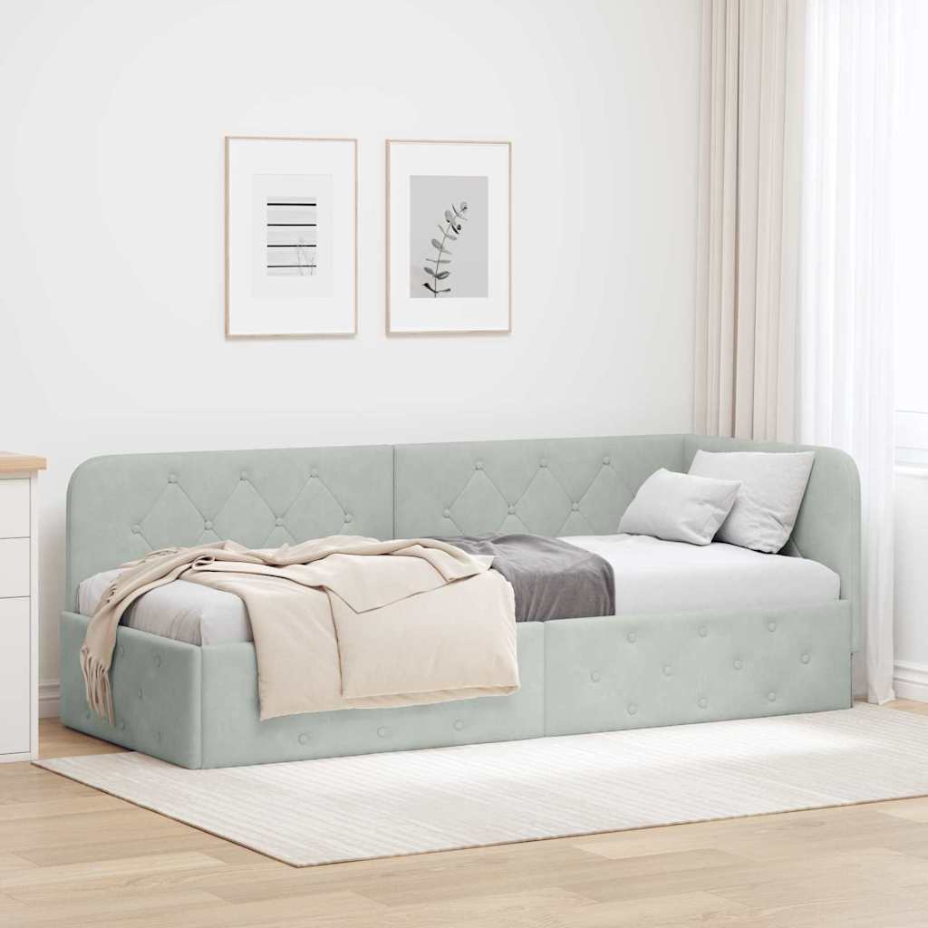 Hjørnesengramme Lysegrå 80 x 200 cm Fløjl