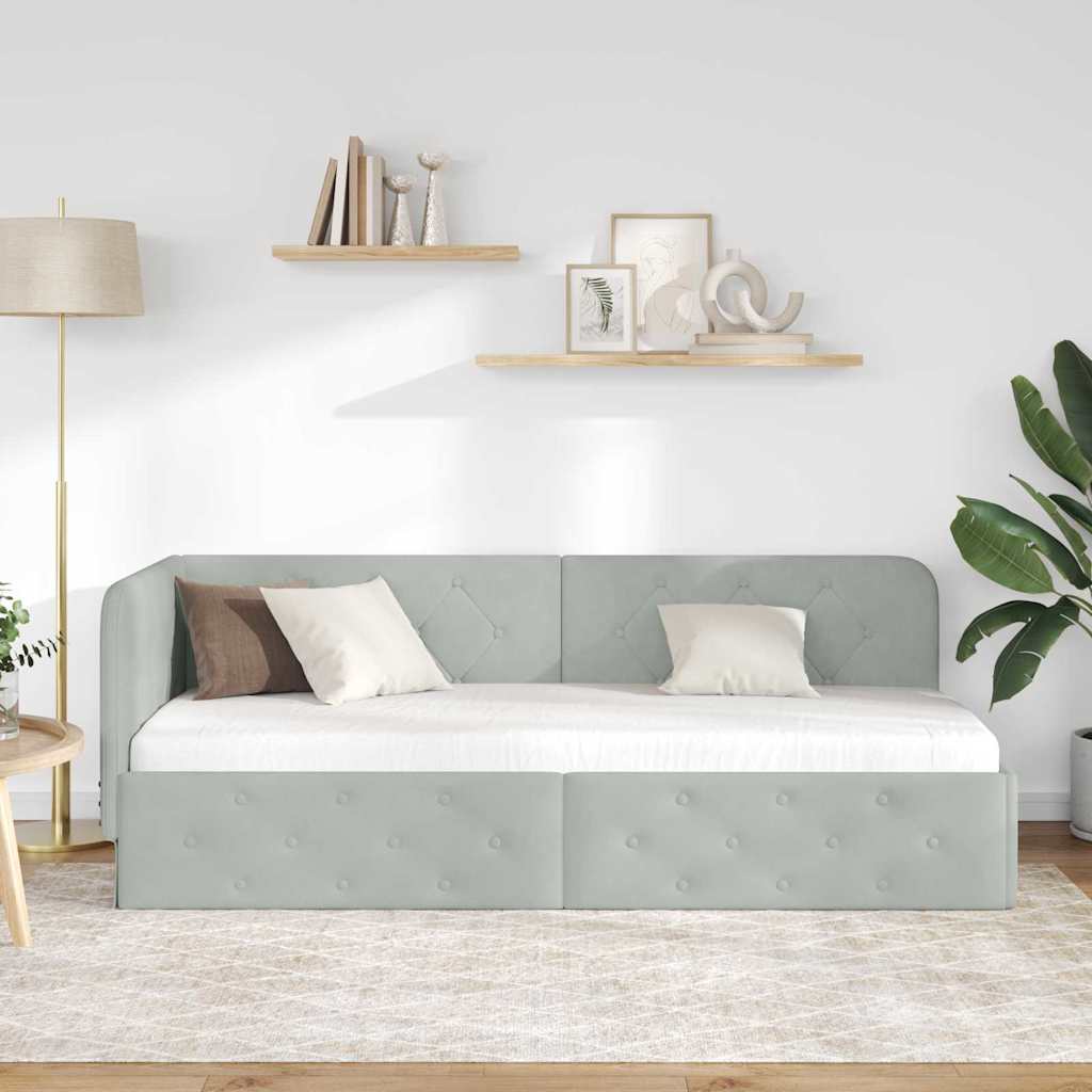 Hjørnesengramme Lysegrå 80 x 200 cm Fløjl