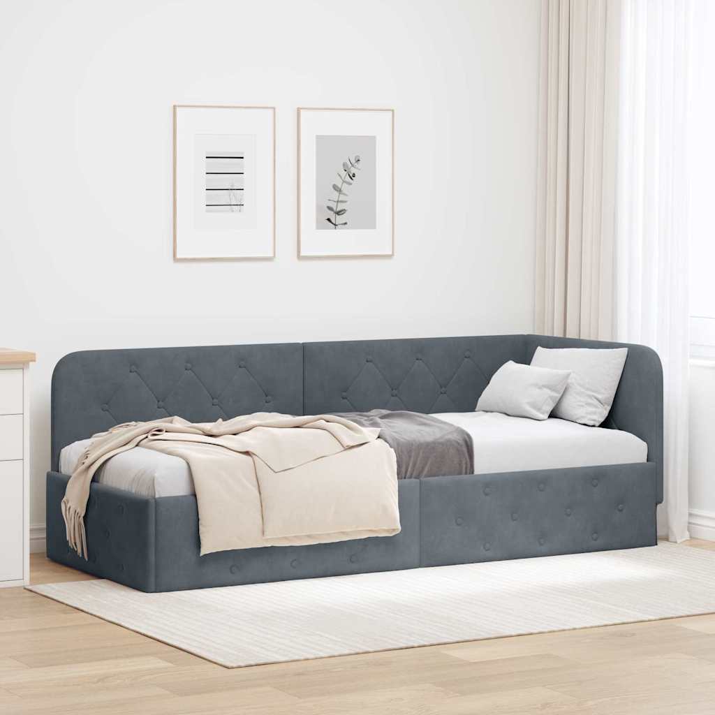 Hjørnesengramme Mørkegrå 80 x 200 cm Fløjl