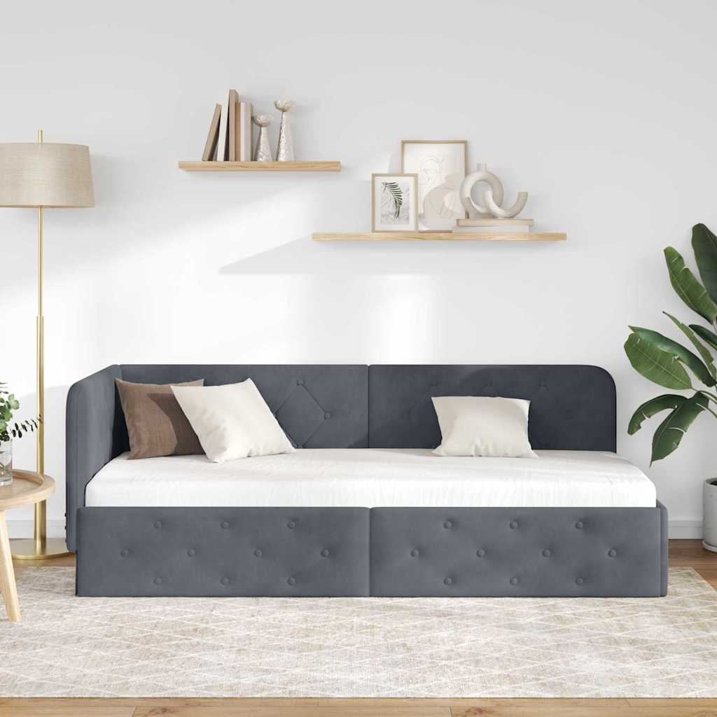 Hjørnesengramme Mørkegrå 80 x 200 cm Fløjl