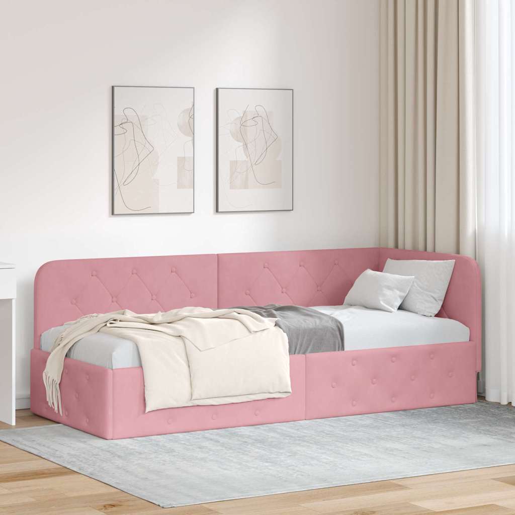 Hjørnesengramme Lyserød 80 x 200 cm Fløjl