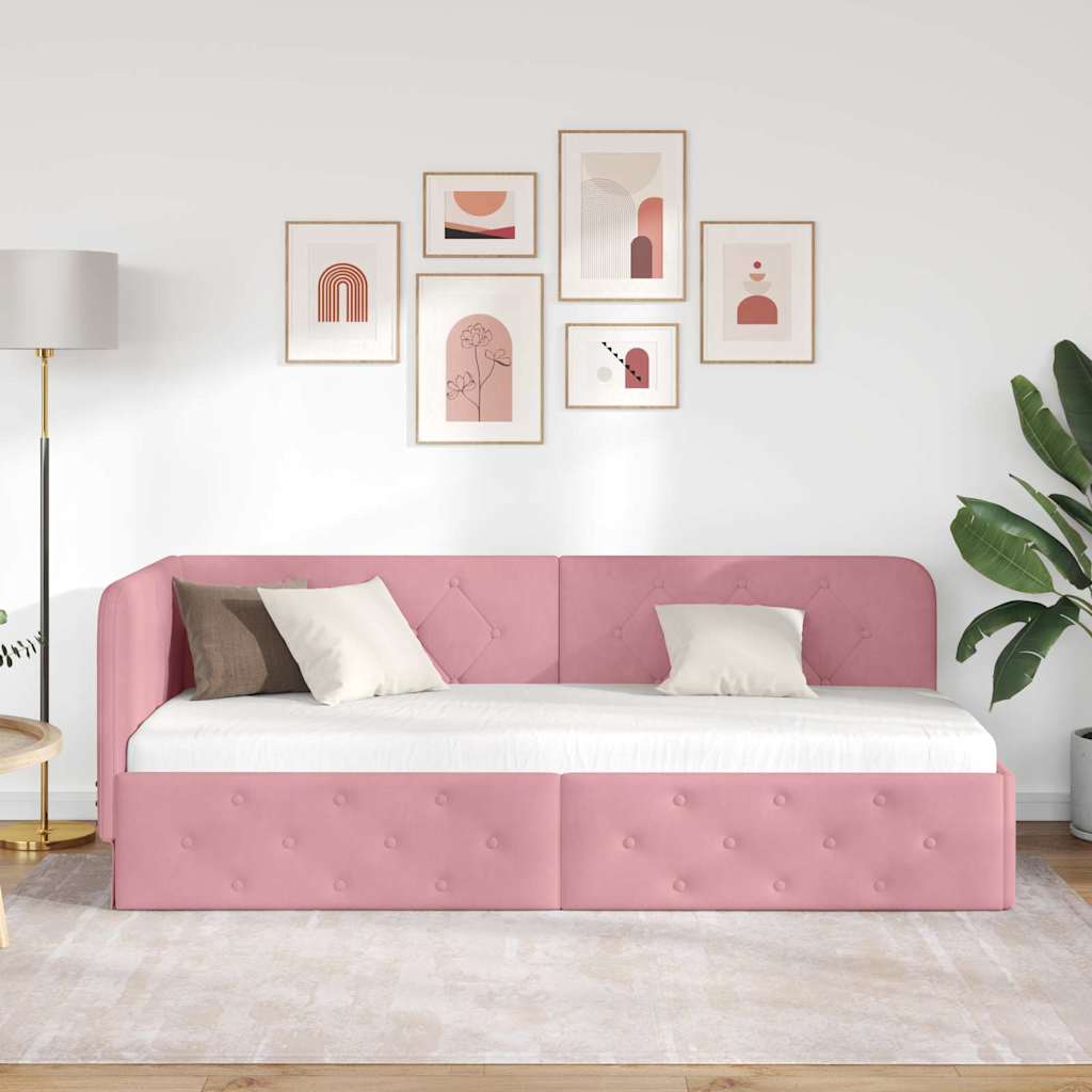 Hjørnesengramme Lyserød 80 x 200 cm Fløjl