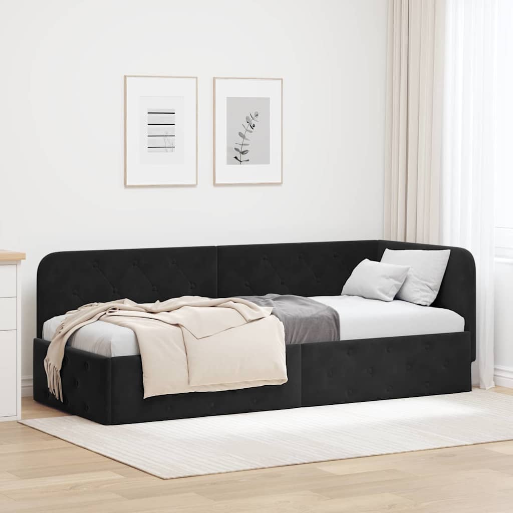 Hjørnesengramme Sort 80 x 200 cm Fløjl