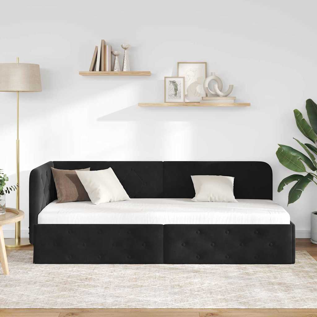 Hjørnesengramme Sort 80 x 200 cm Fløjl