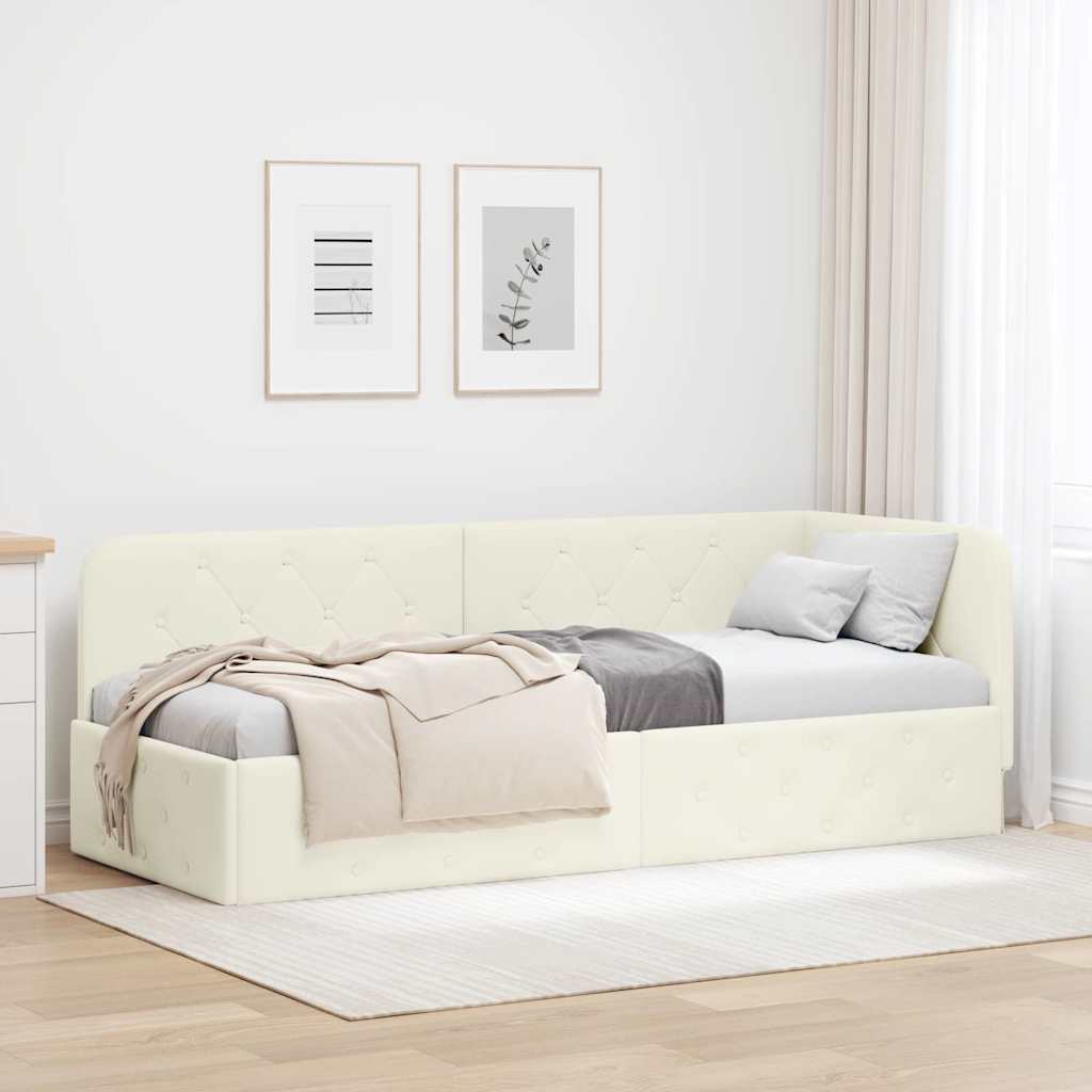 Hjørnesengramme Creme 80 x 200 cm Fløjl