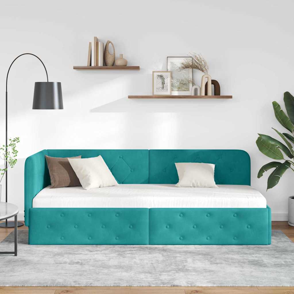 Hjørnesengramme Turkis 80 x 200 cm Fløjl