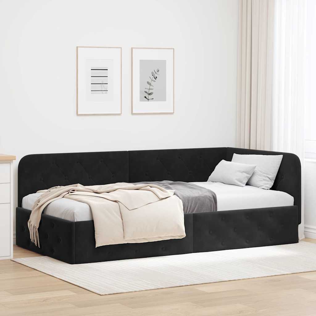 Hjørnesengramme Sort 90 x 190 cm Fløjl