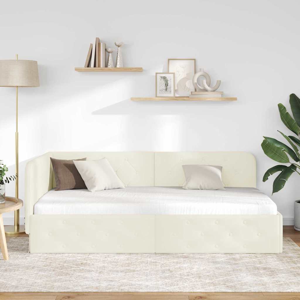 Hjørnesengramme Creme 90 x 190 cm Fløjl