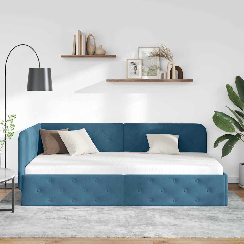 Hjørnesengramme Blå 90 x 200 cm Fløjl