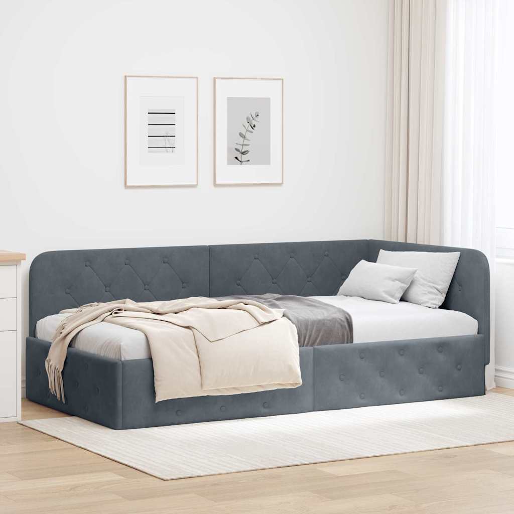 Hjørnesengramme Mørkegrå 90 x 200 cm Fløjl