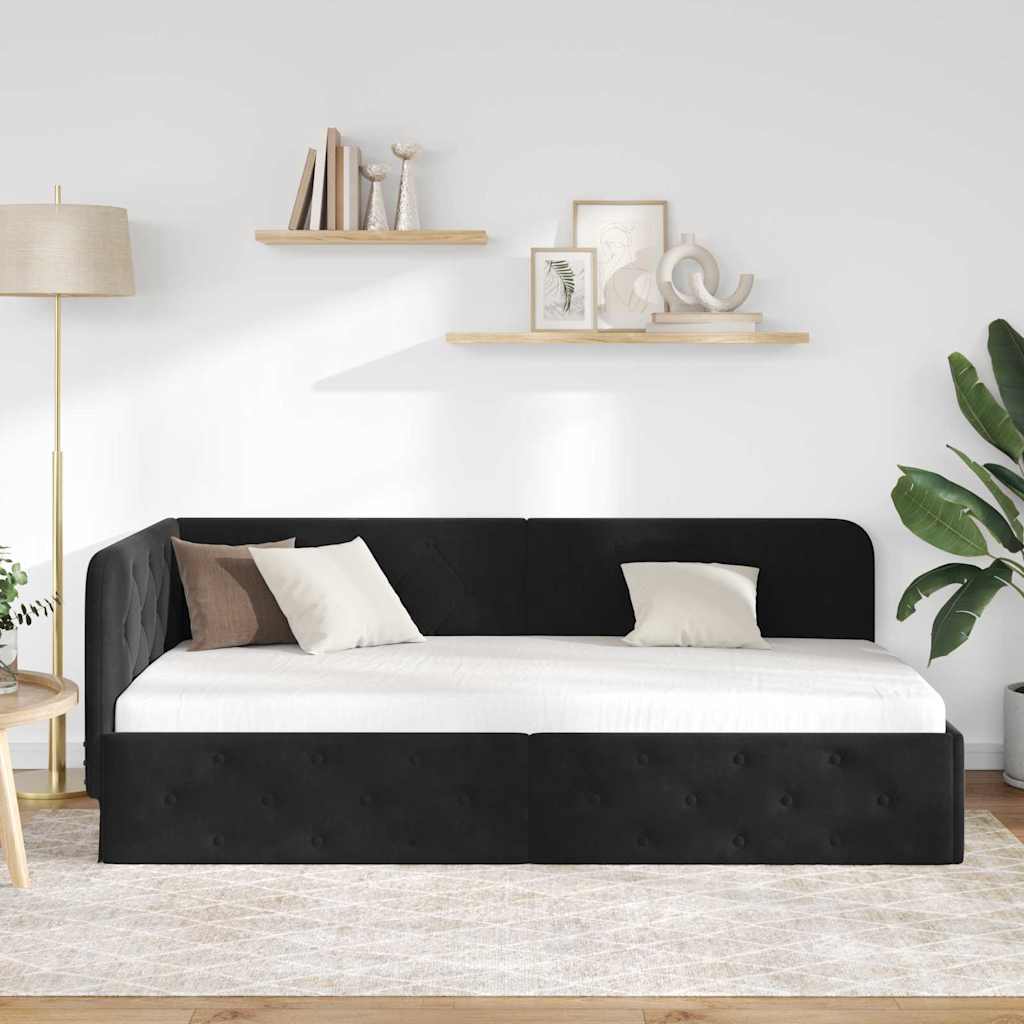 Hjørnesengramme Sort 90 x 200 cm Fløjl