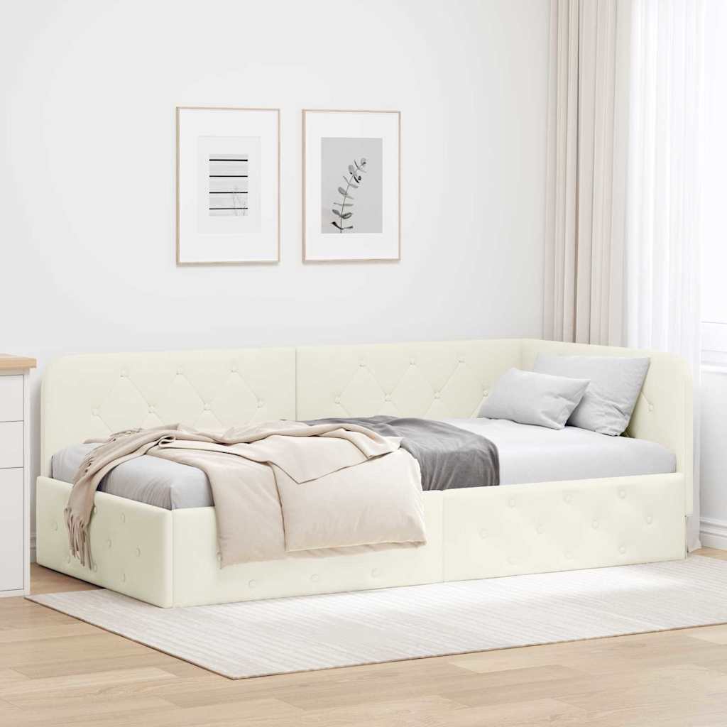 Hjørnesengramme Creme 100 x 200 cm Fløjl