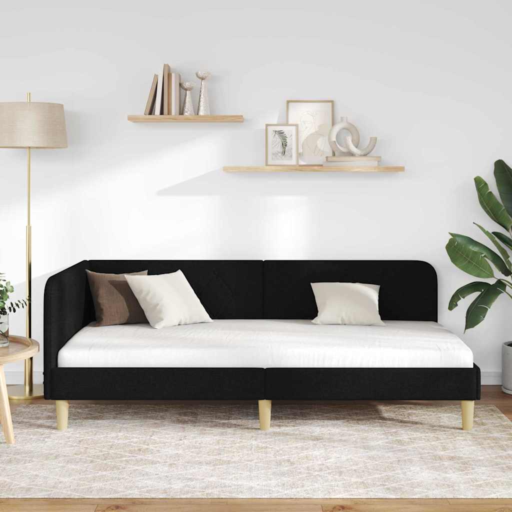 Hjørnesengramme Sort 90 x 190 cm Stof