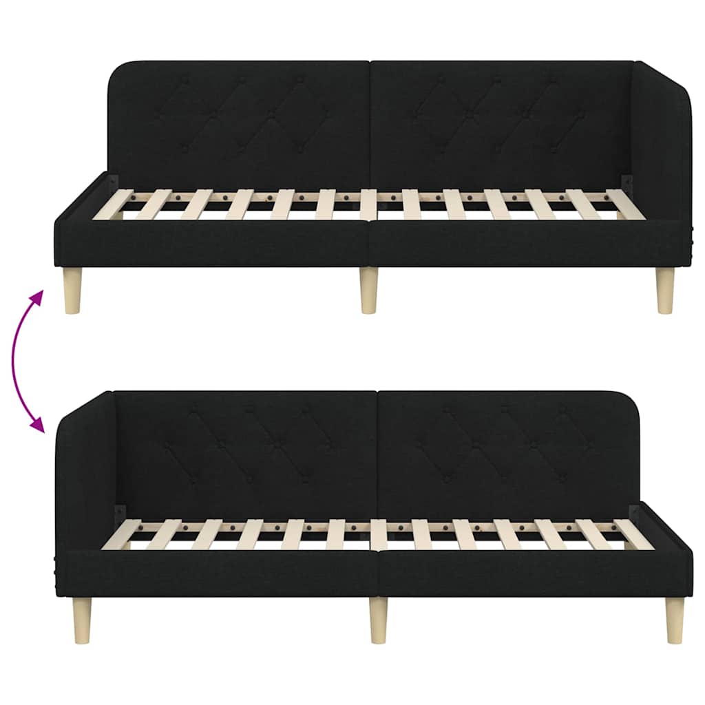 Hjørnesengramme Sort 90 x 190 cm Stof