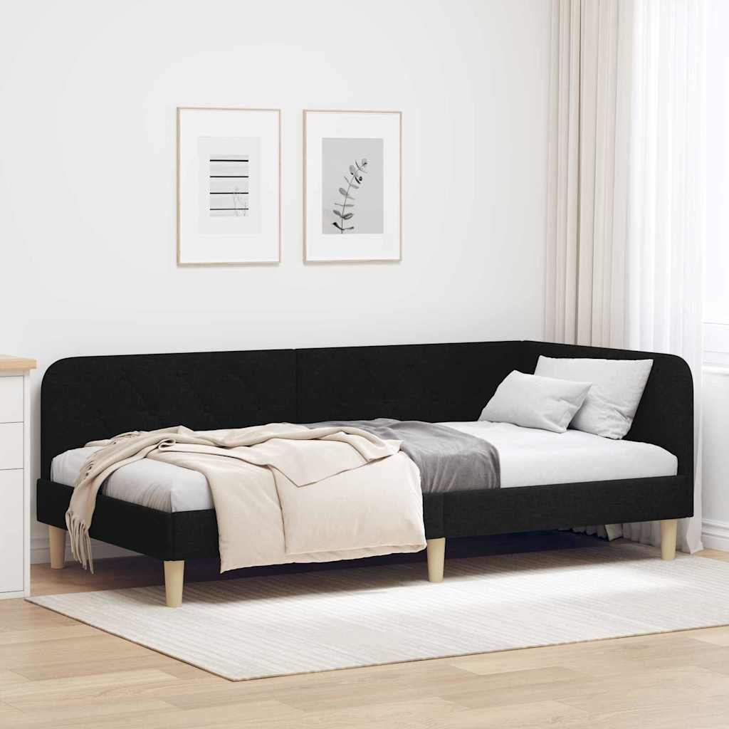 Hjørnesengramme Sort 90 x 200 cm Stof