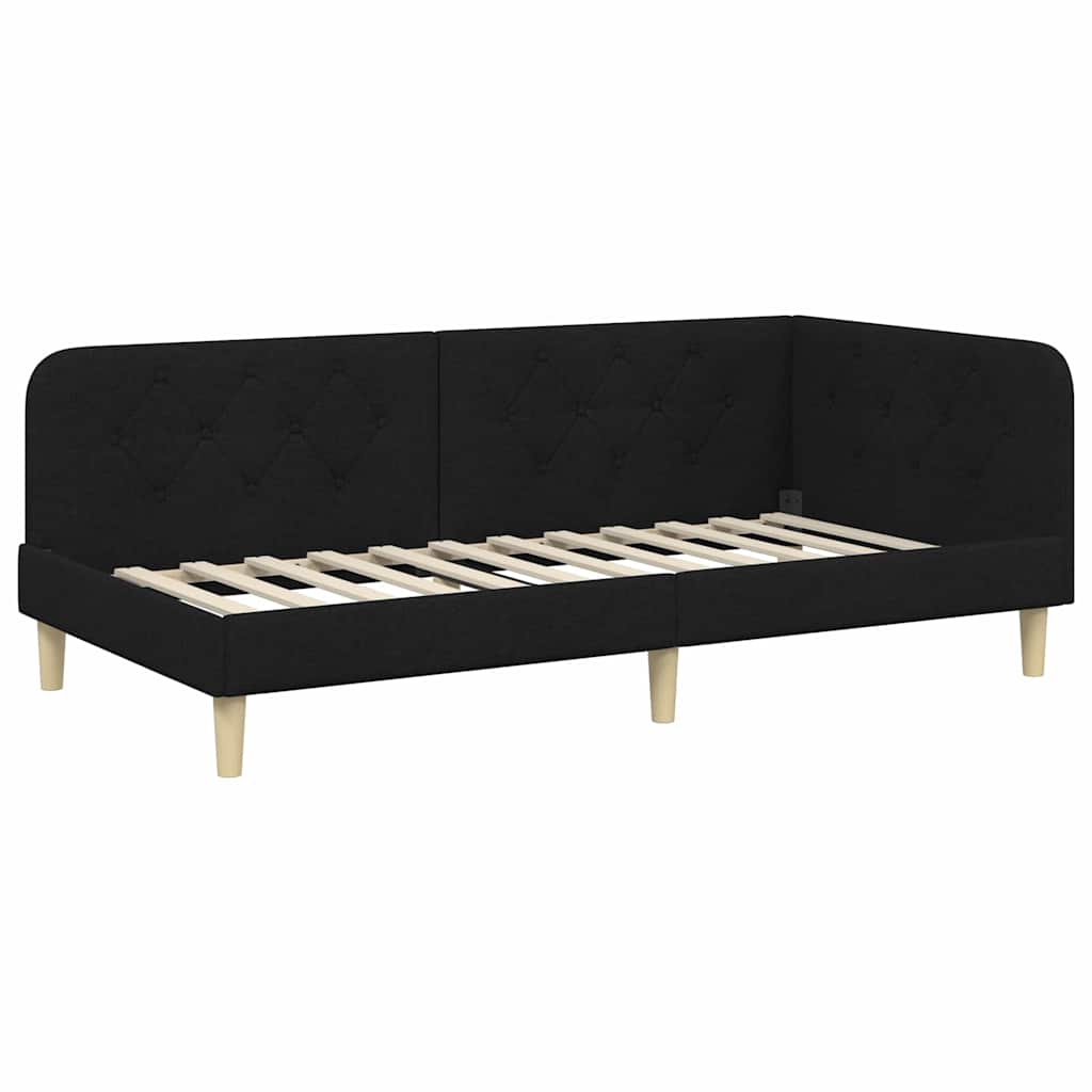 Hjørnesengramme Sort 90 x 200 cm Stof