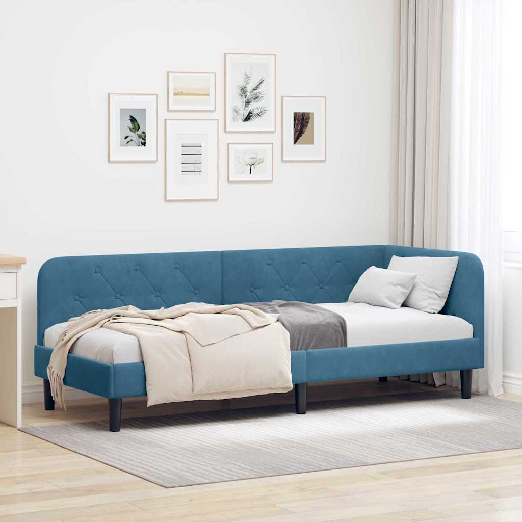 Hjørnesengramme Blå 80 x 200 cm Fløjl