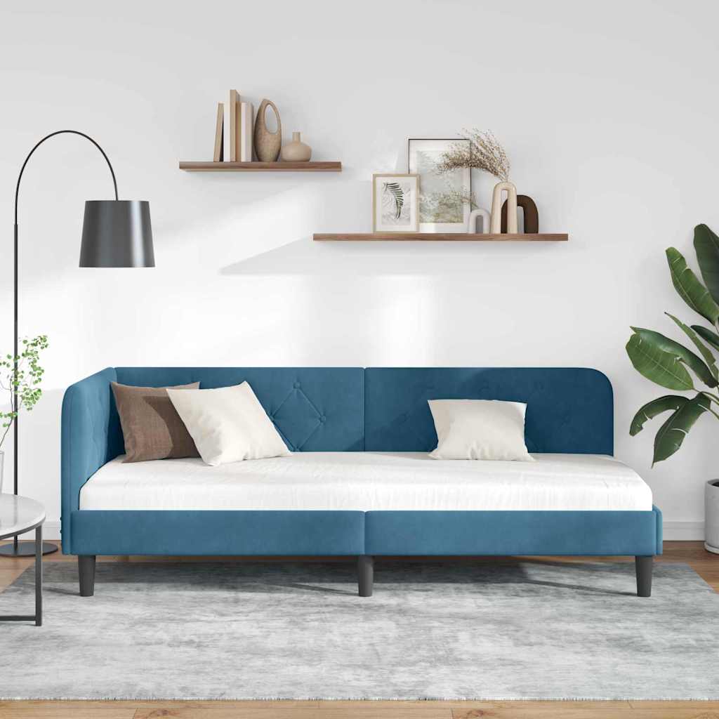 Hjørnesengramme Blå 80 x 200 cm Fløjl