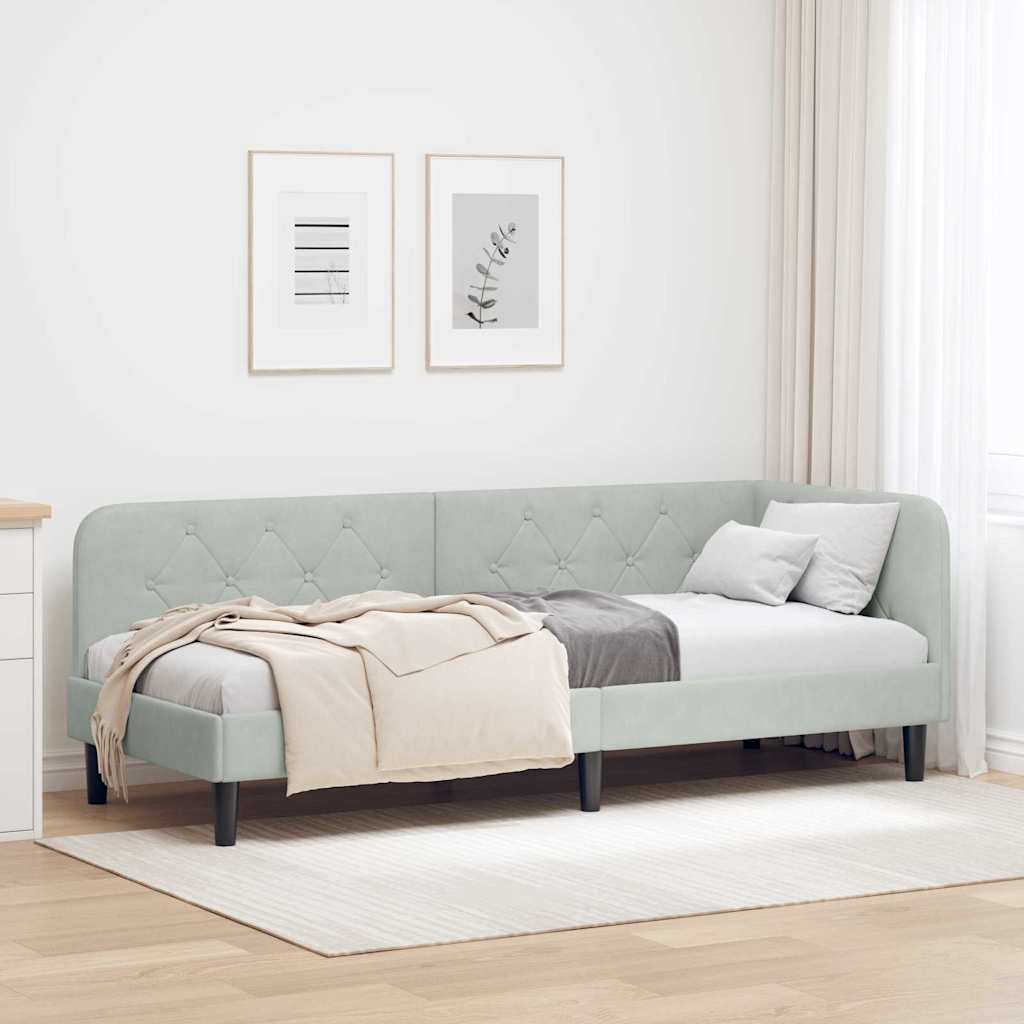 Hjørnesengramme Lysegrå 80 x 200 cm Fløjl