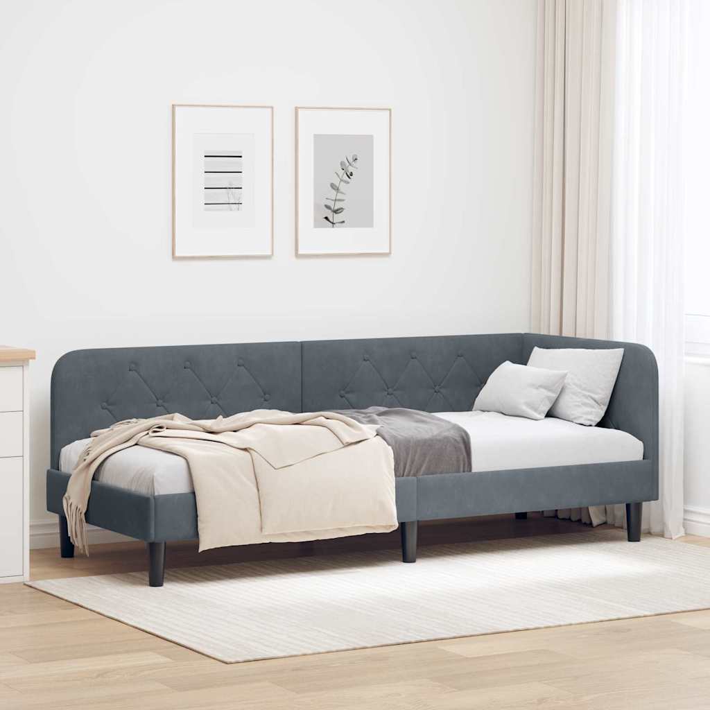 Hjørnesengramme Mørkegrå 80 x 200 cm Fløjl