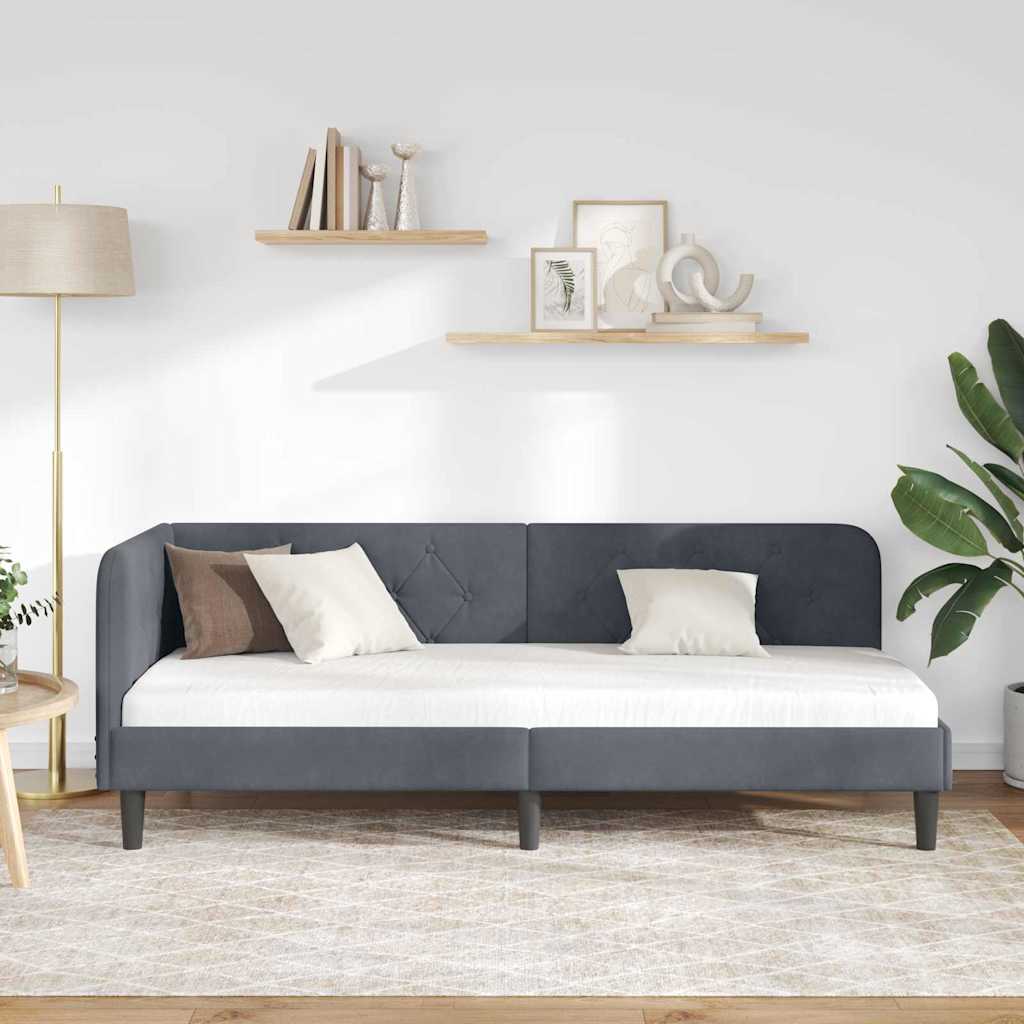 Hjørnesengramme Mørkegrå 80 x 200 cm Fløjl