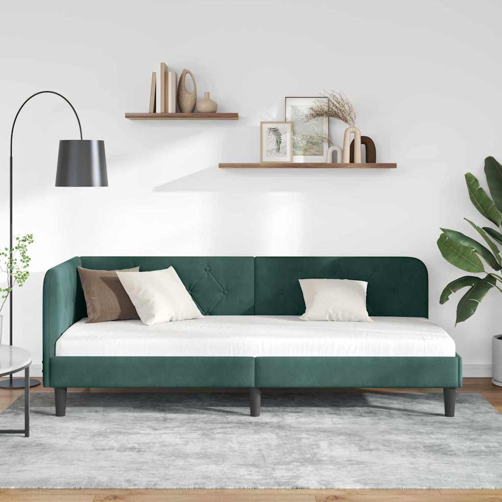 Hjørnesengramme Mørkegrøn 80 x 200 cm Fløjl