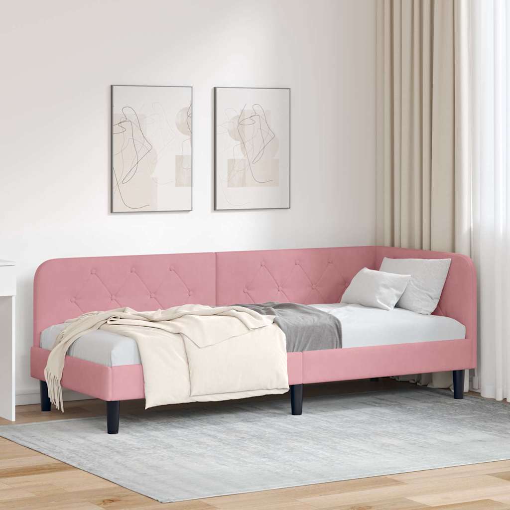 Hjørnesengramme Lyserød 80 x 200 cm Fløjl