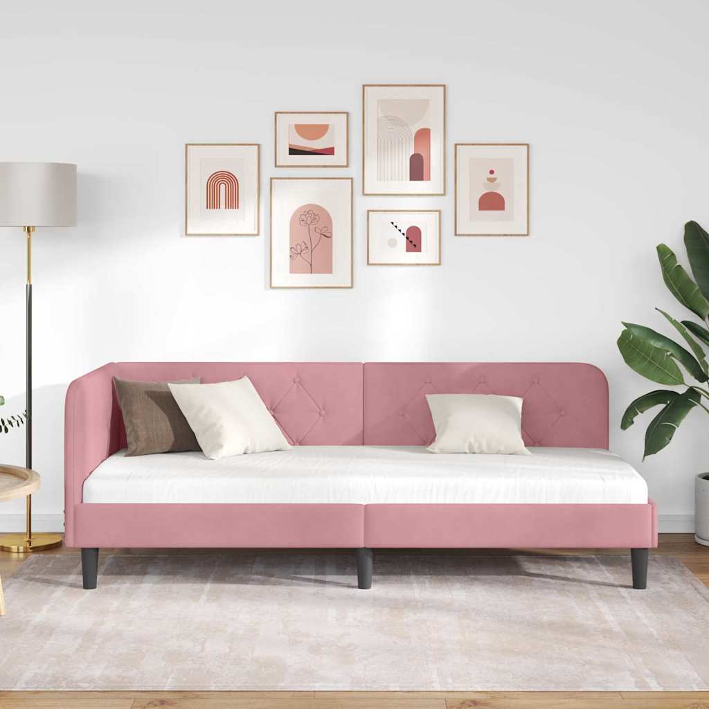 Hjørnesengramme Lyserød 80 x 200 cm Fløjl