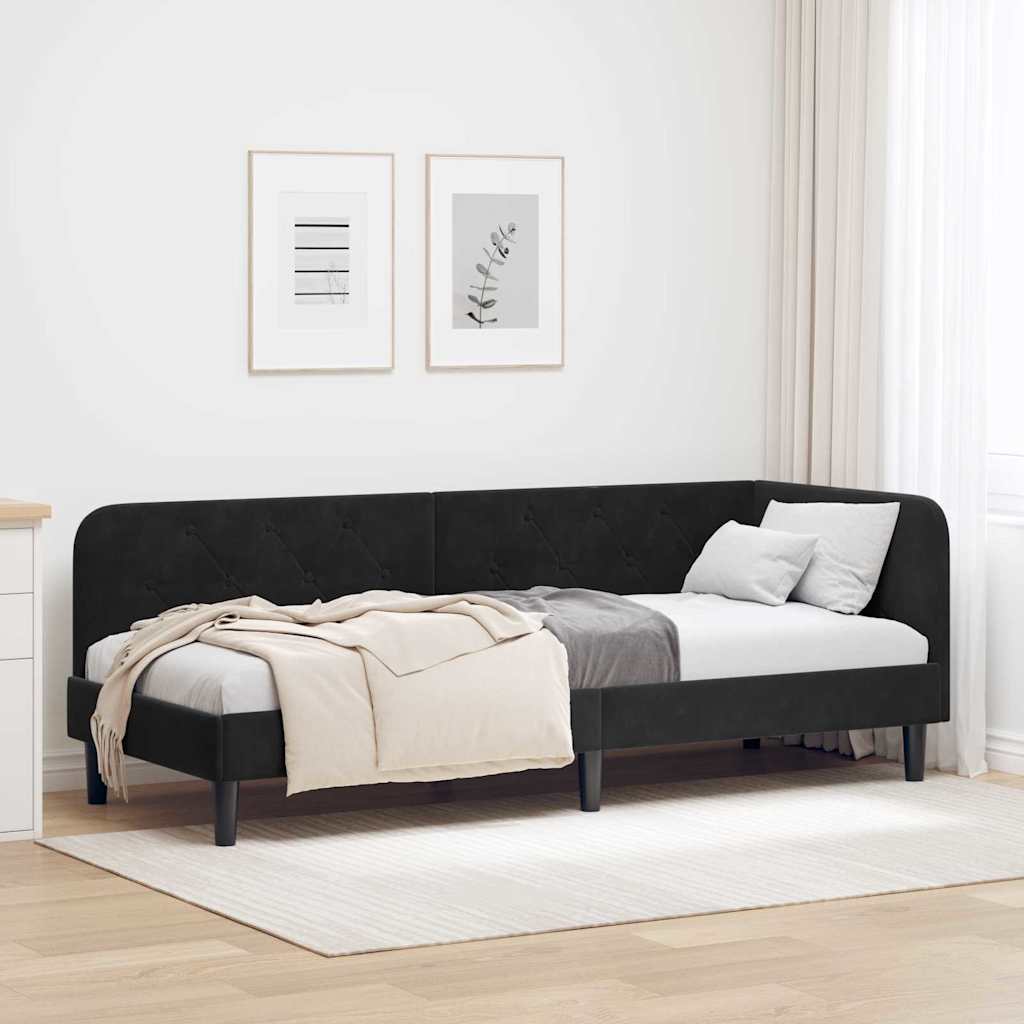 Hjørnesengramme Sort 80 x 200 cm Fløjl