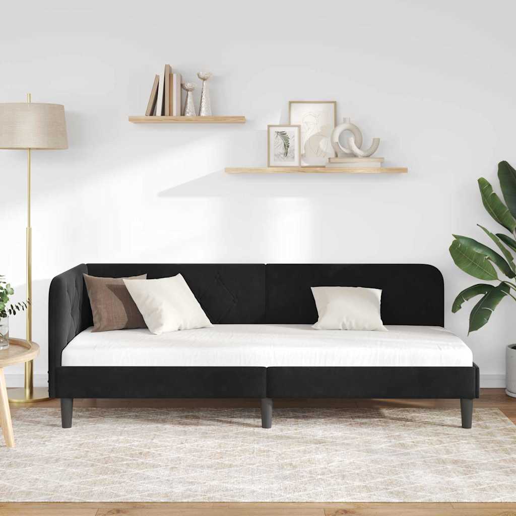 Hjørnesengramme Sort 80 x 200 cm Fløjl
