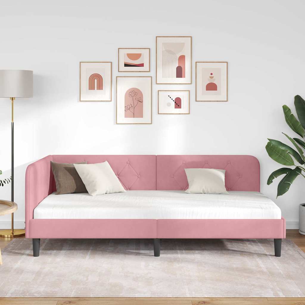 Hjørnesengramme Lyserød 90 x 190 cm Fløjl
