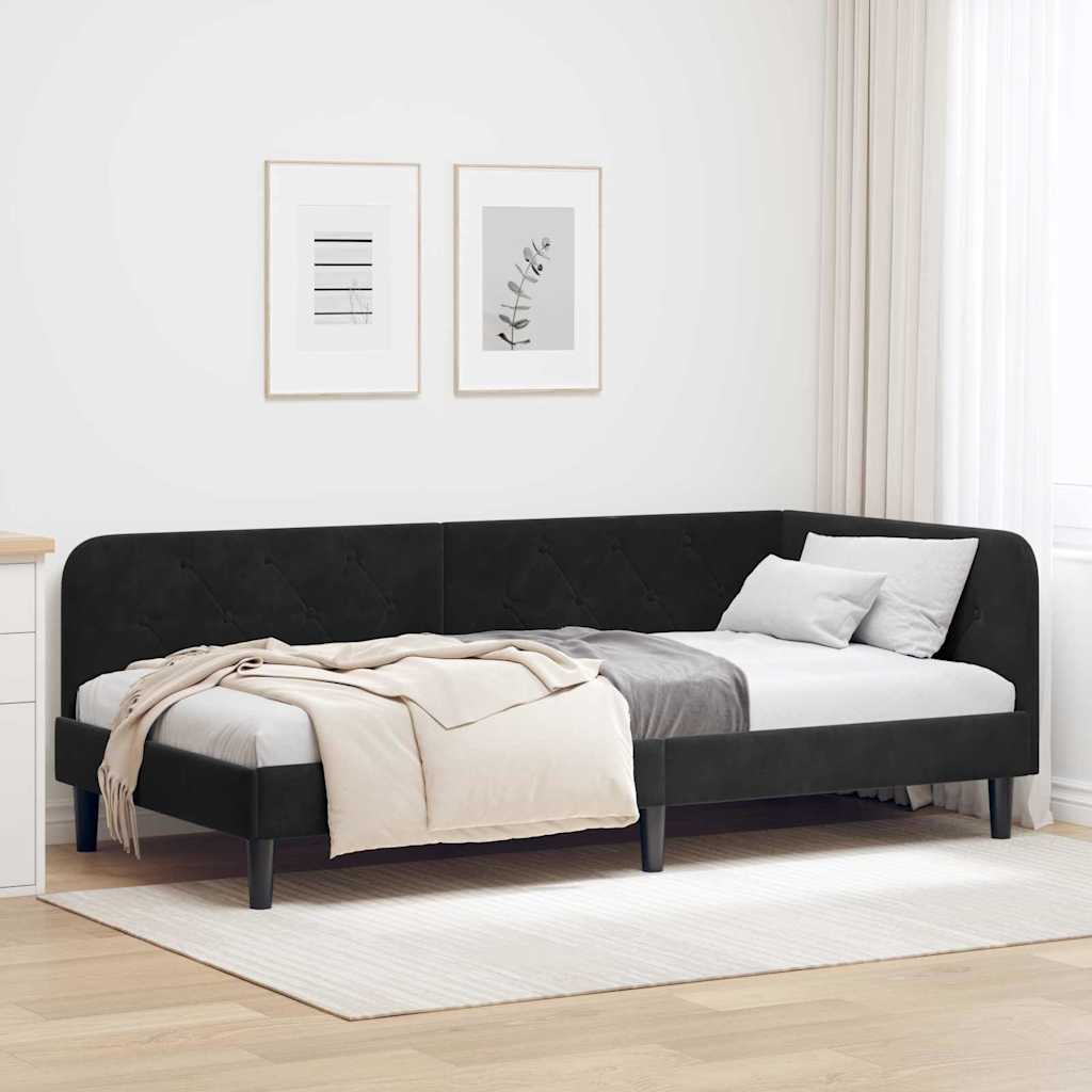 Hjørnesengramme Sort 90 x 190 cm Fløjl