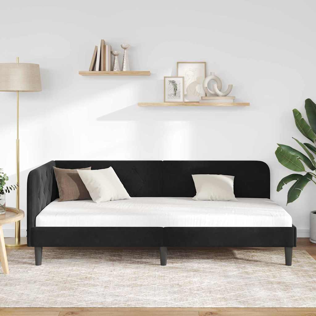 Hjørnesengramme Sort 90 x 190 cm Fløjl