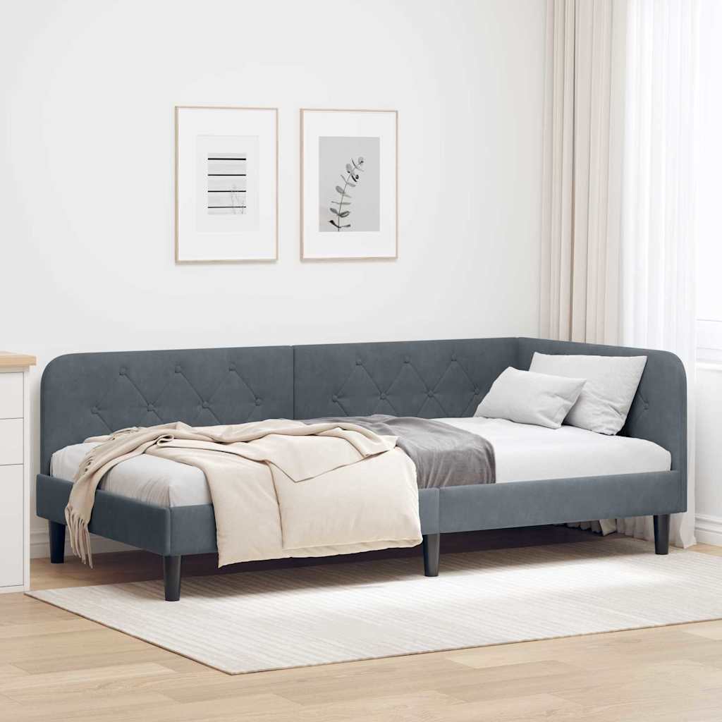 Hjørnesengramme Mørkegrå 90 x 200 cm Fløjl