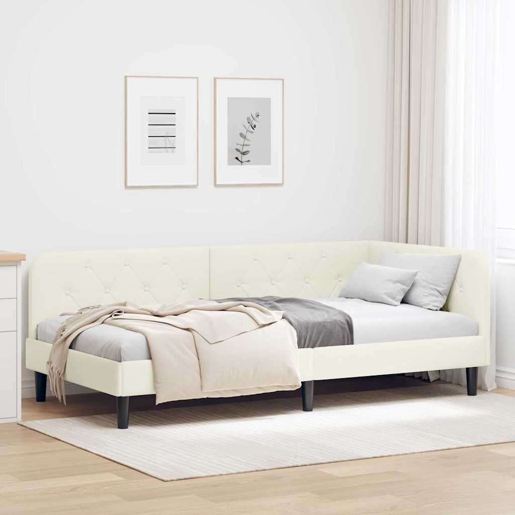 Hjørnesengramme Creme 90 x 200 cm Fløjl