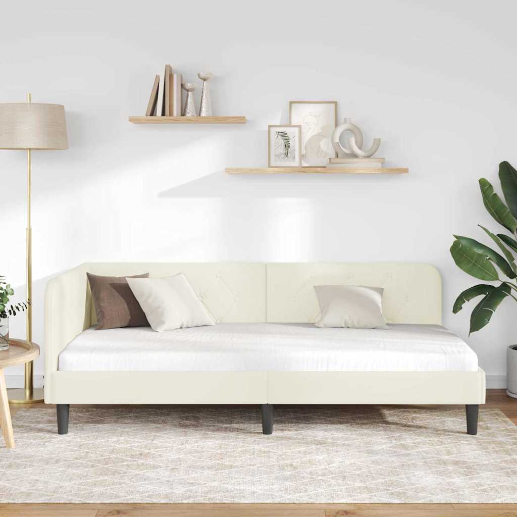 Hjørnesengramme Creme 90 x 200 cm Fløjl
