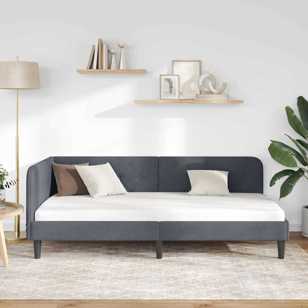 Hjørnesengramme Mørkegrå 100 x 200 cm Fløjl