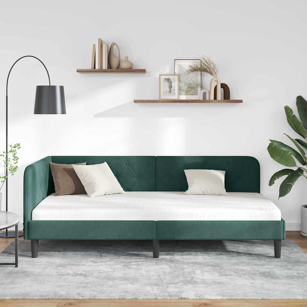 Hjørnesengramme Mørkegrøn 100 x 200 cm Fløjl