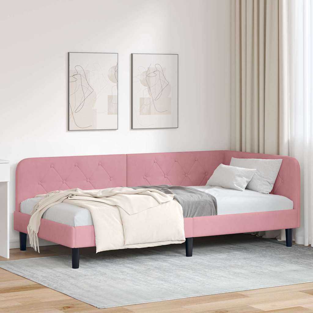 Hjørnesengramme Lyserød 100 x 200 cm Fløjl