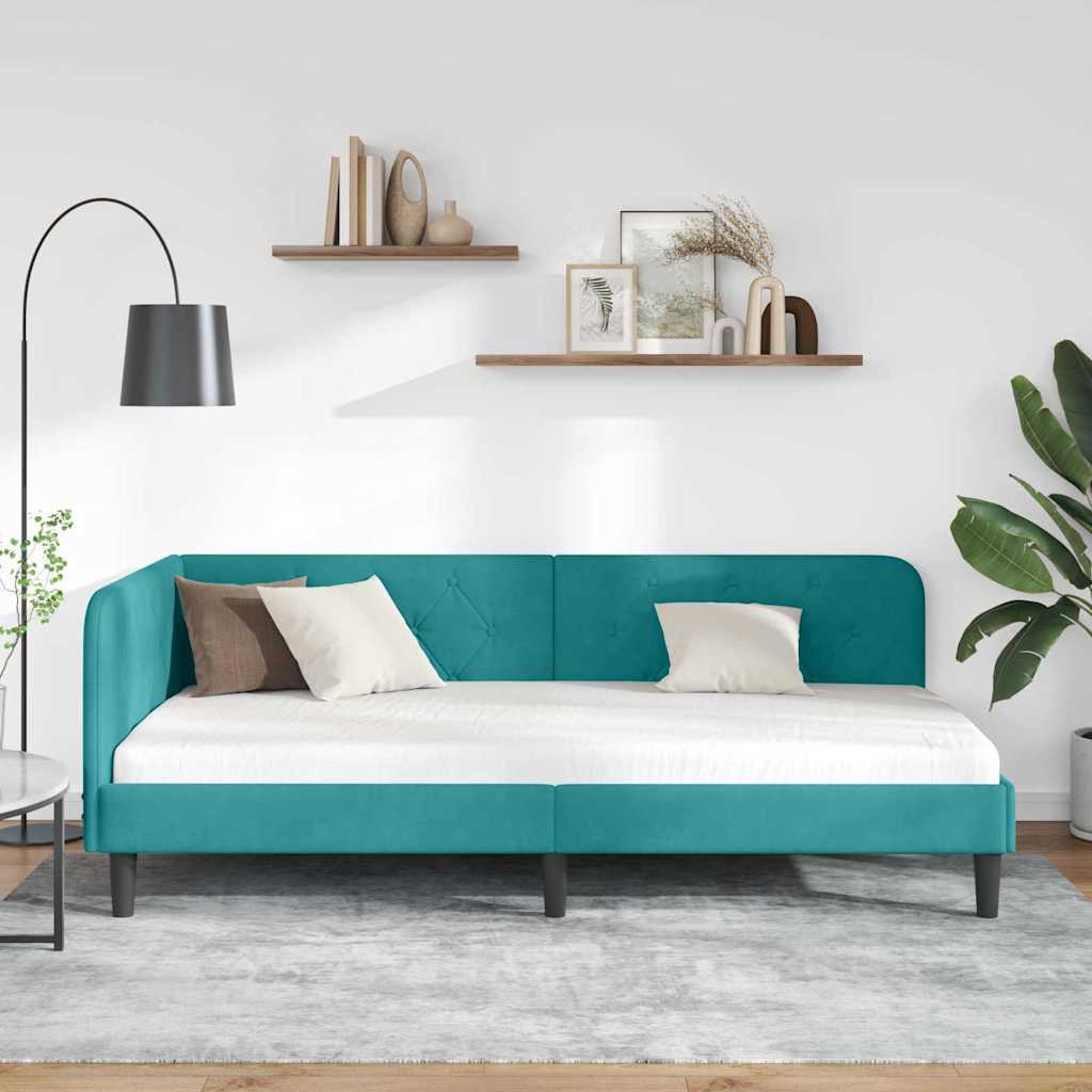 Hjørnesengramme Turkis 100 x 200 cm Fløjl