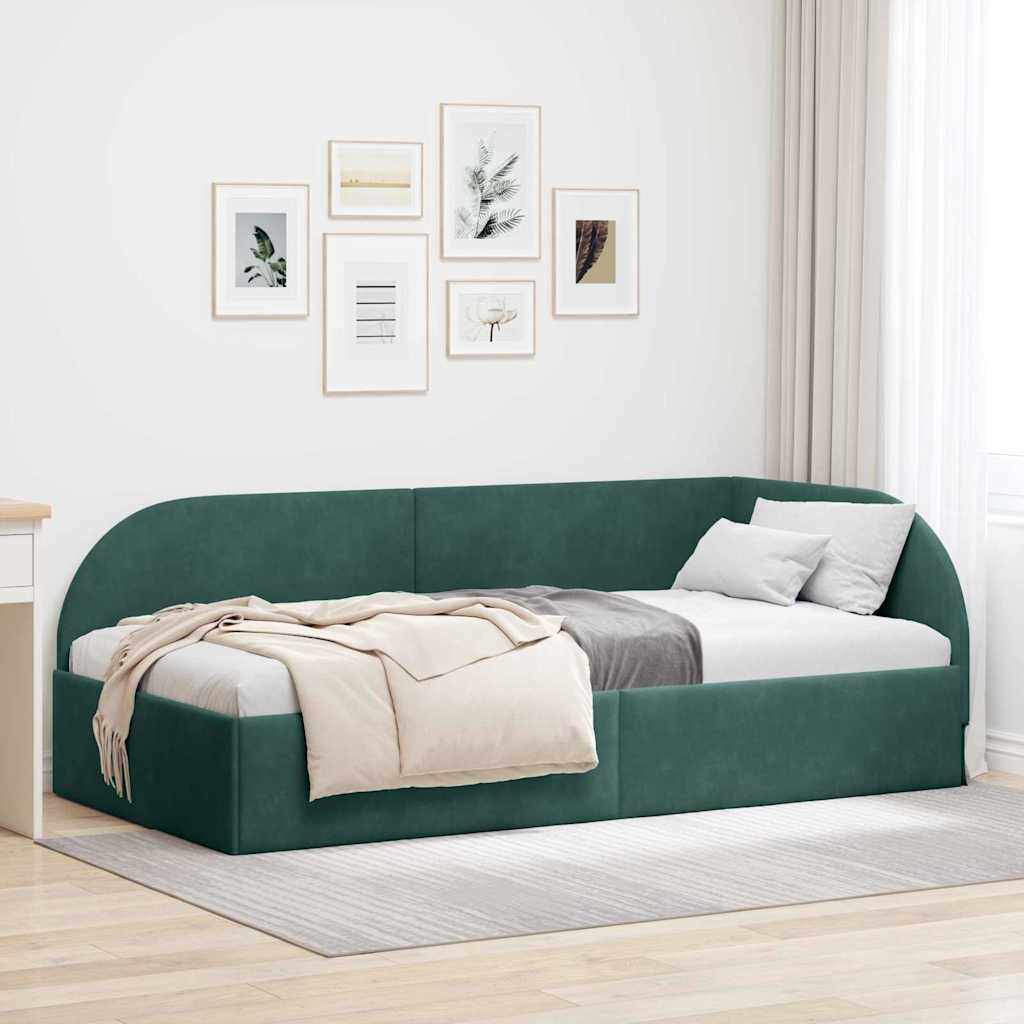Hjørnesengramme med hovedgærde Mørkegrøn 80 cm x 200 cm Fløjl