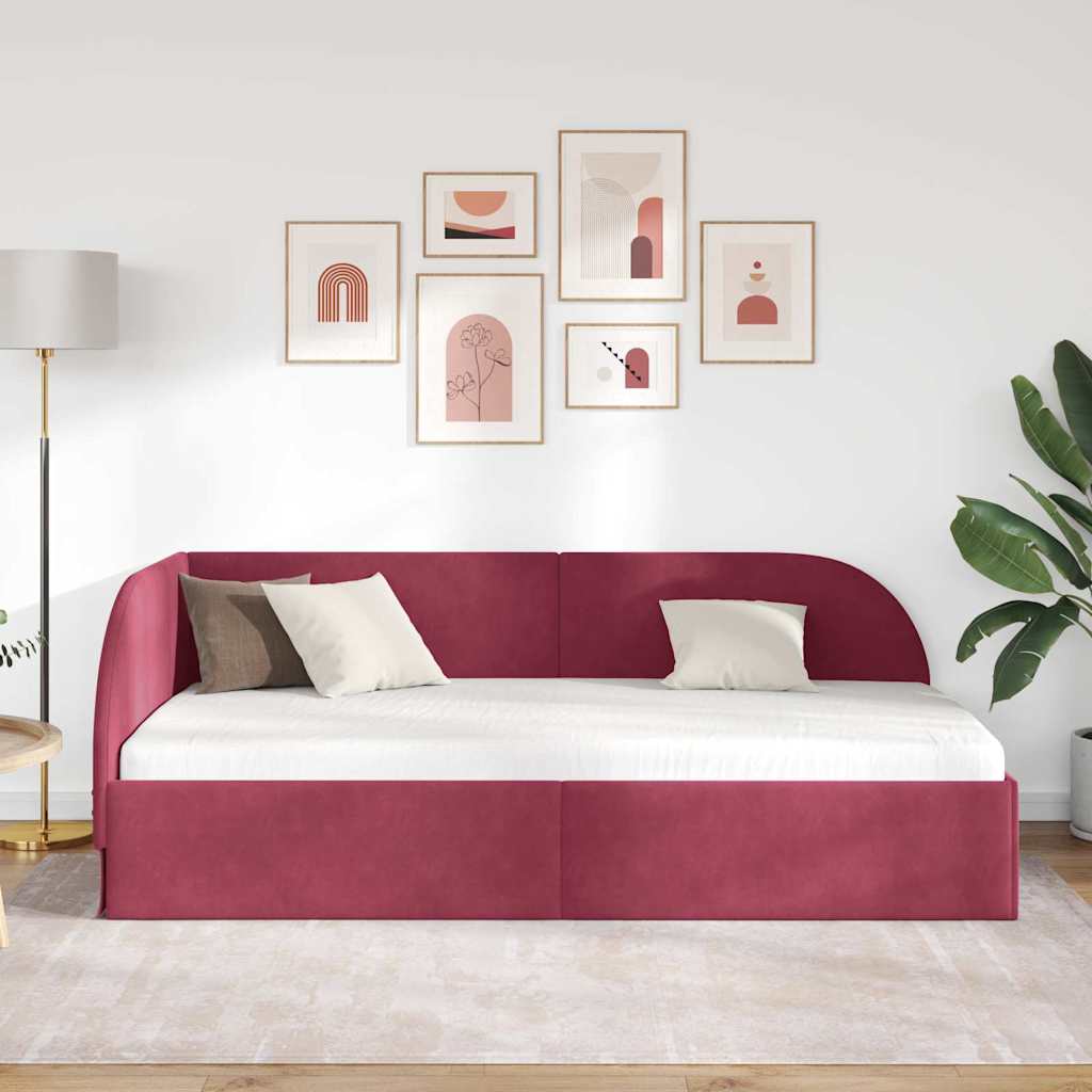 Hjørnesengramme med hovedgærde Vinrød 80 cm x 200 cm Fløjl