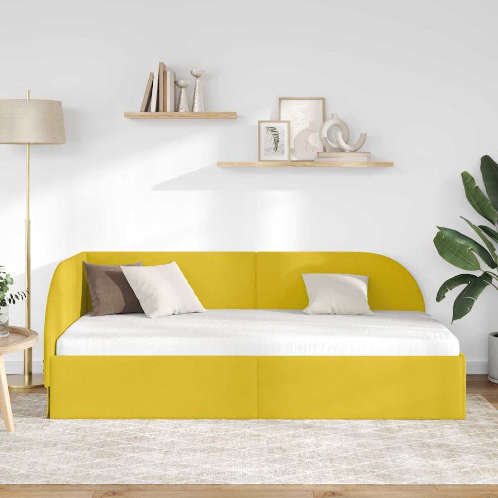 Hjørnesengramme med hovedgærde Gul 80 cm x 200 cm Fløjl