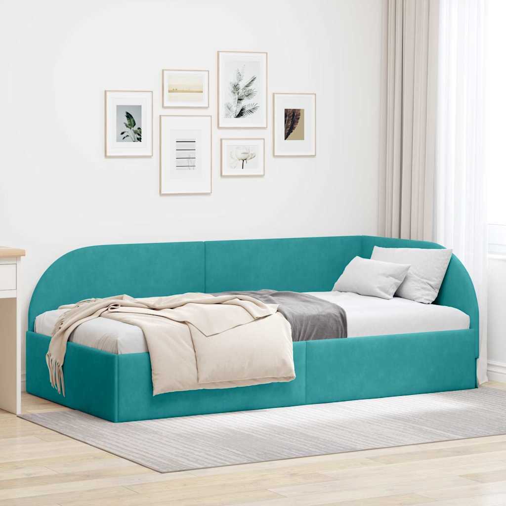 Hjørnesengramme med hovedgærde Turkis 80 cm x 200 cm Fløjl