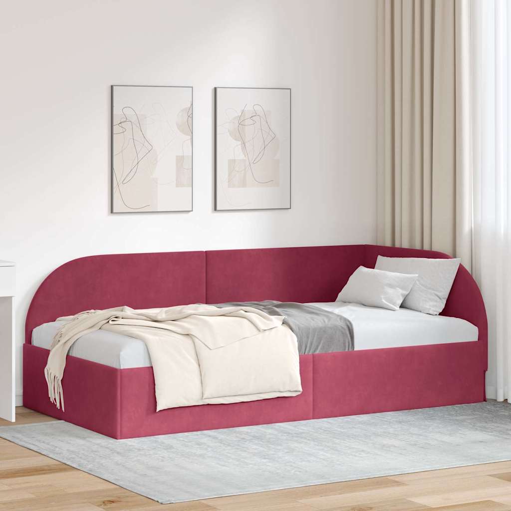 Hjørnesengramme med hovedgærde Vinrød 90 cm x 190 cm Fløjl