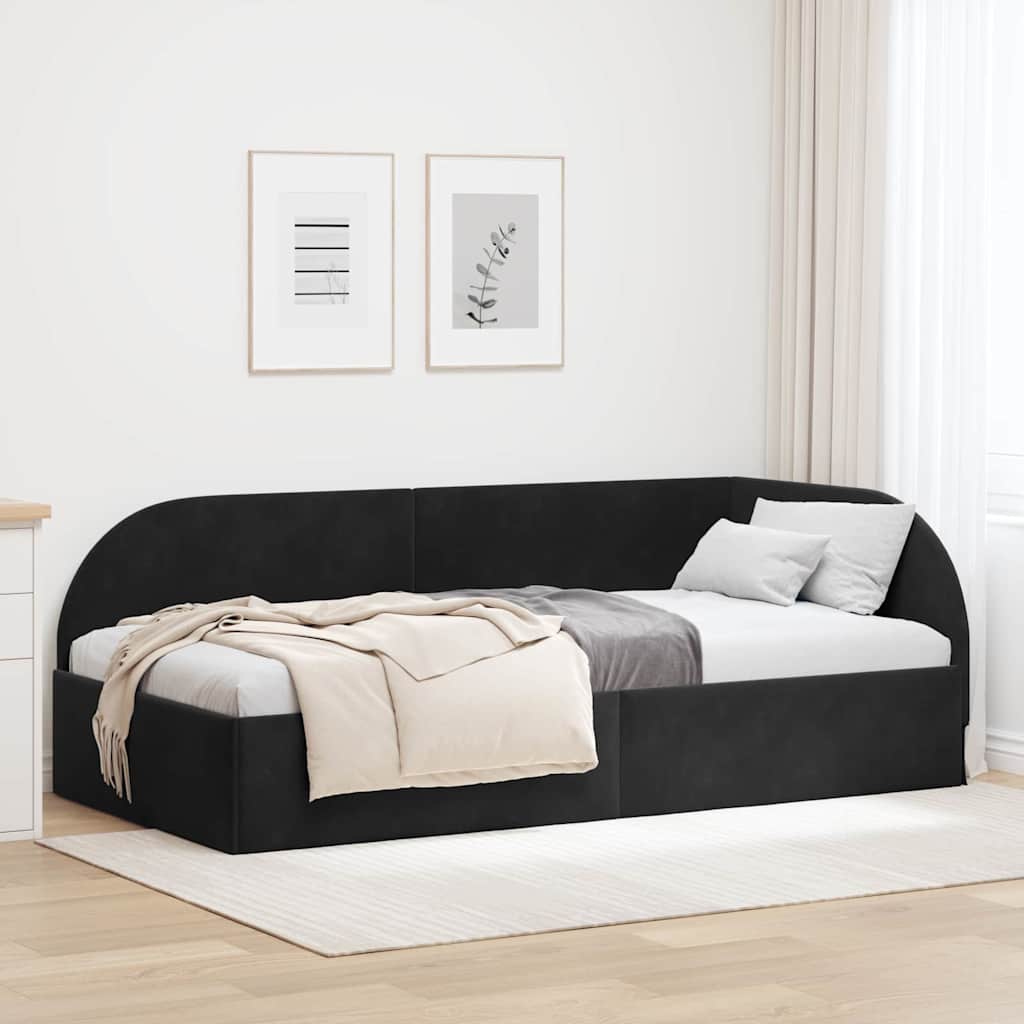 Hjørnesengramme med hovedgærde Sort 90 cm x 190 cm Fløjl