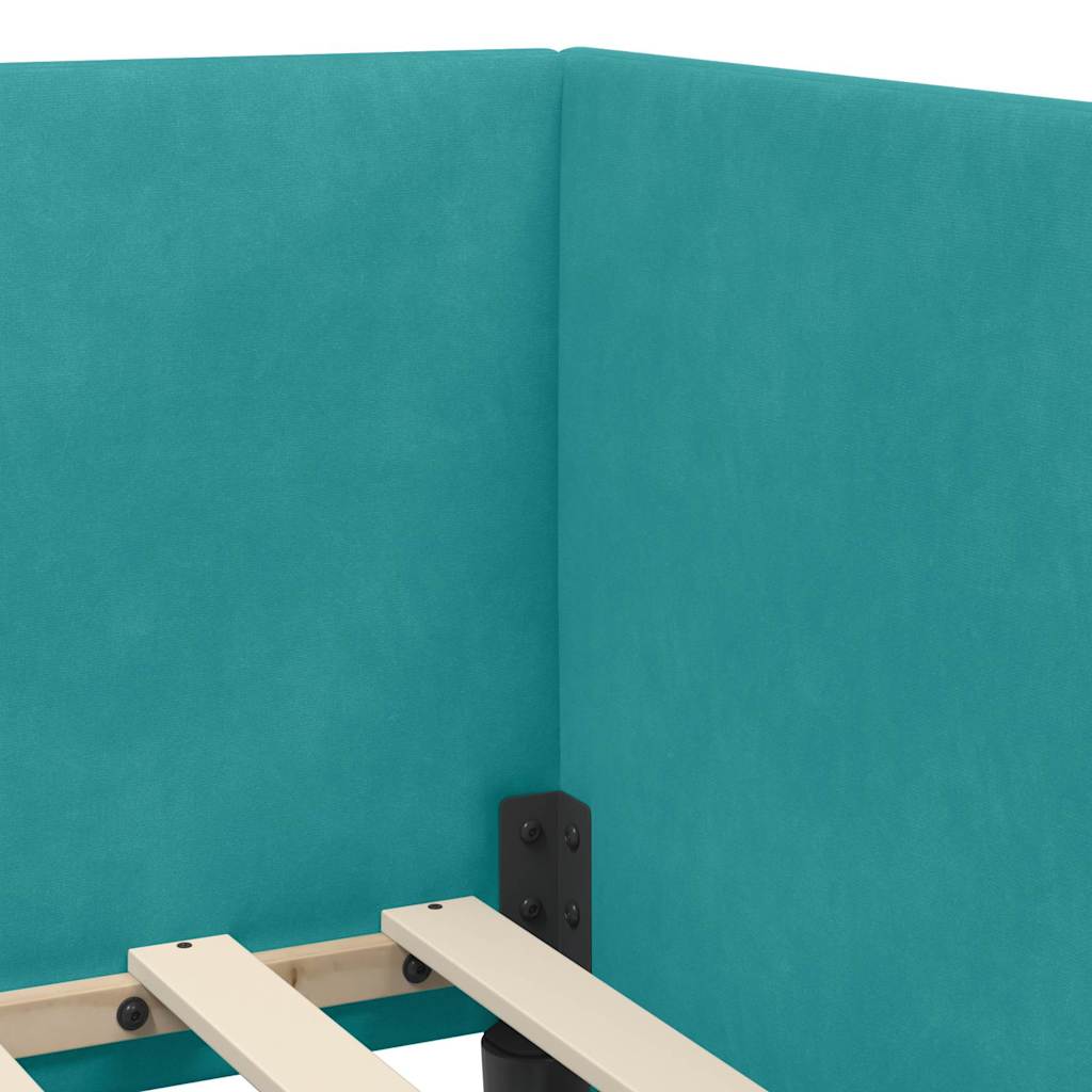 Hjørnesengramme med hovedgærde Turkis 90 cm x 190 cm Fløjl